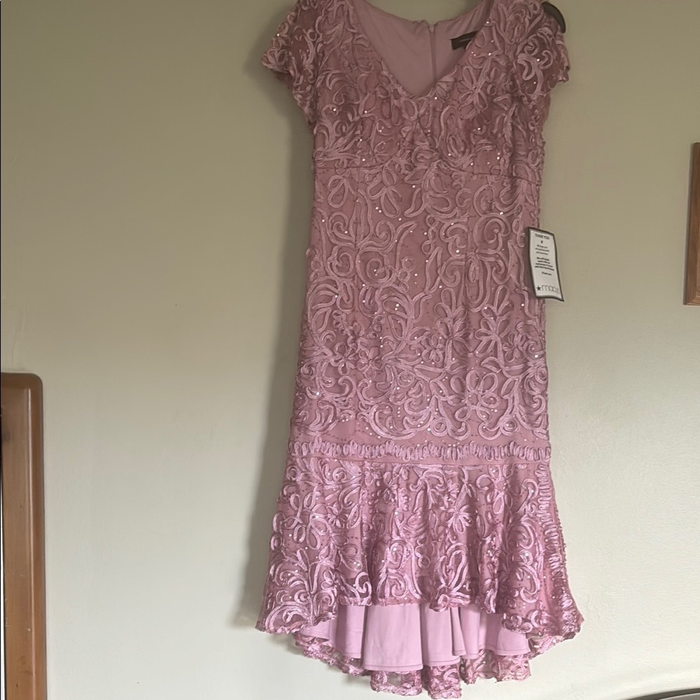 R & M Richards Pink Asymmetrical Tiered Sheath Dress